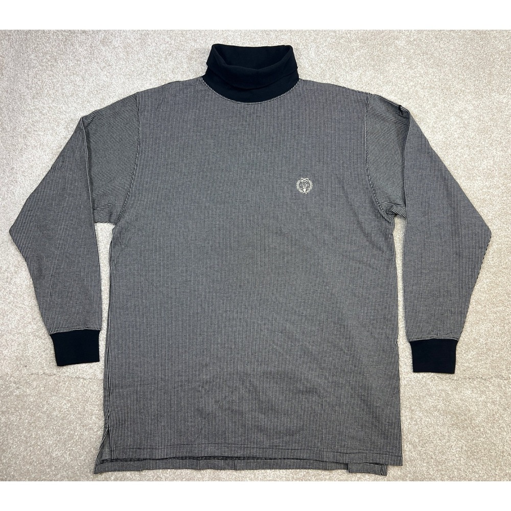 Vtg‎ 90s Slazenger Mens XL Houndstooth Turtle Neck Long Sleeve Embroidered Logo